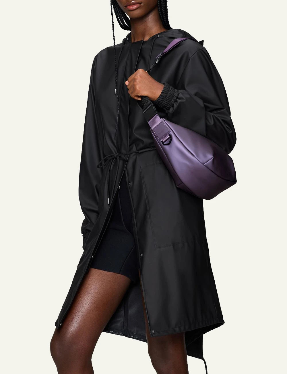 Rains Crossbody Bag Purple metallic model front view