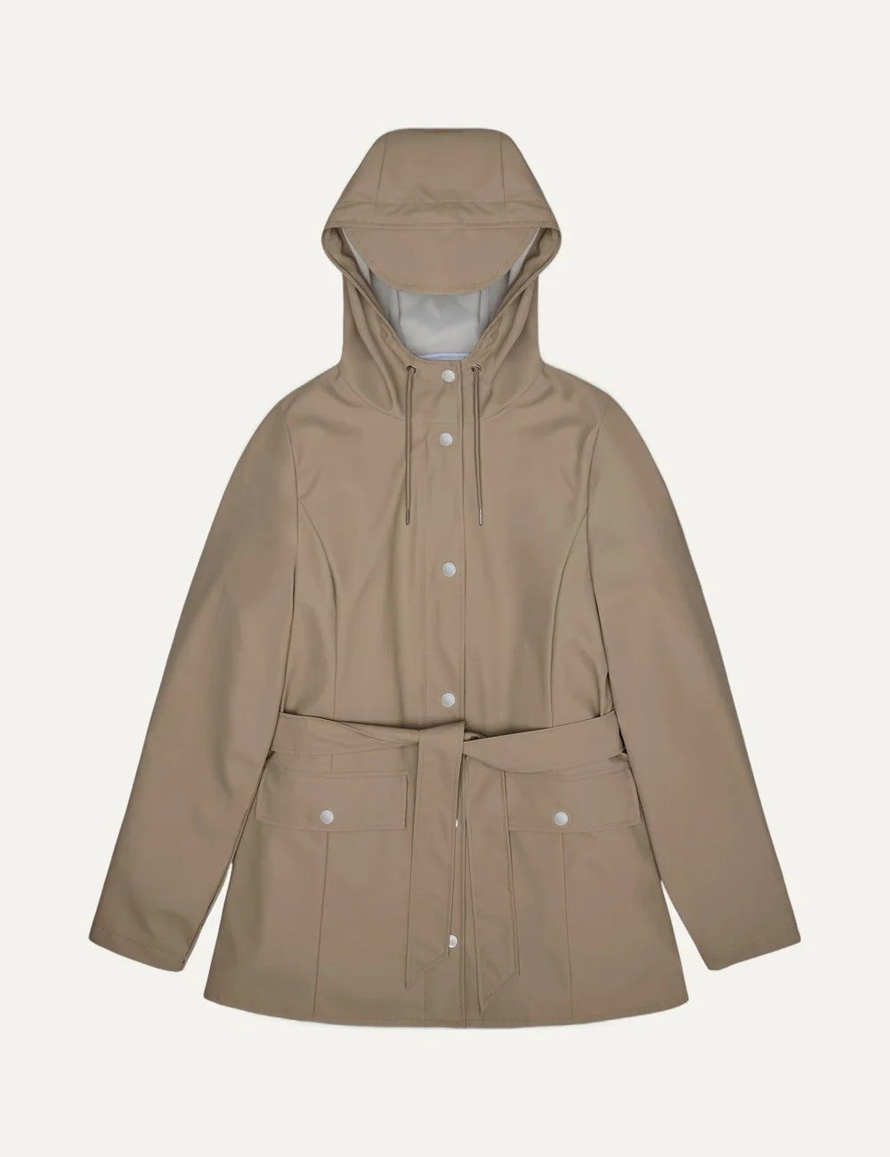 Rains Women’s Beige Waterproof Belted Hooded Jacket