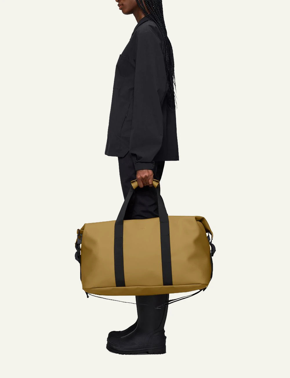 Rains Duffel Bag Mustard model side view