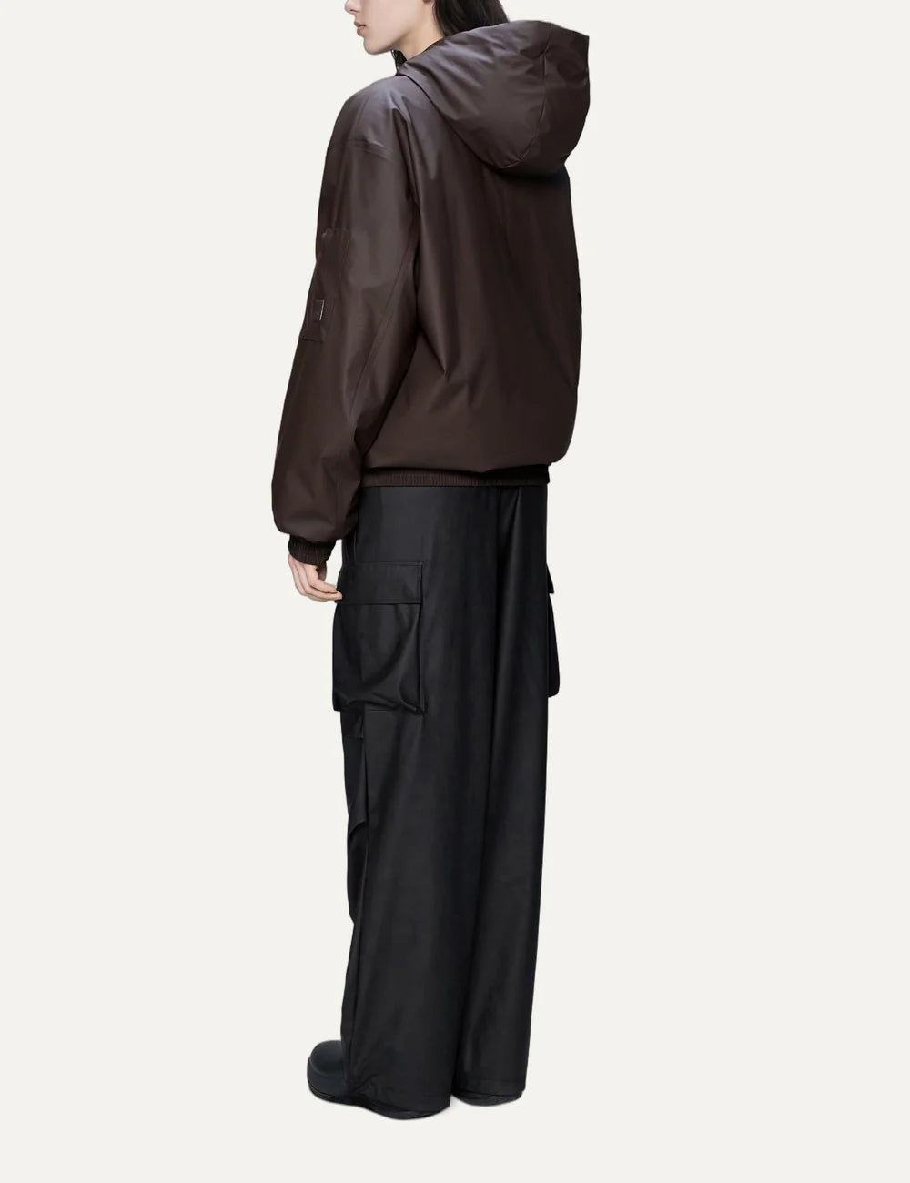 Rains Women’s Dark Brown Waterproof Insulated Bomber Jacket back
