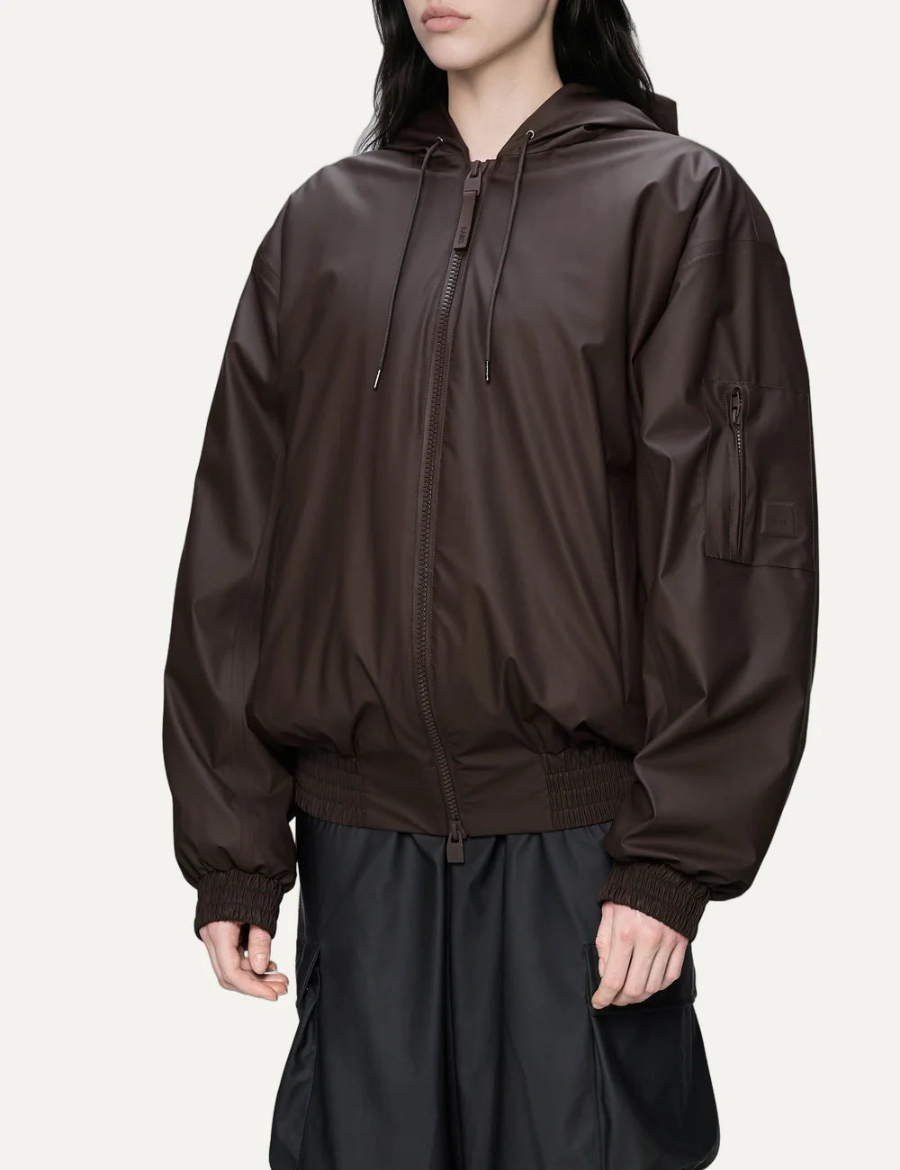 Rains Women’s Dark Brown Waterproof Insulated Bomber Jacket side