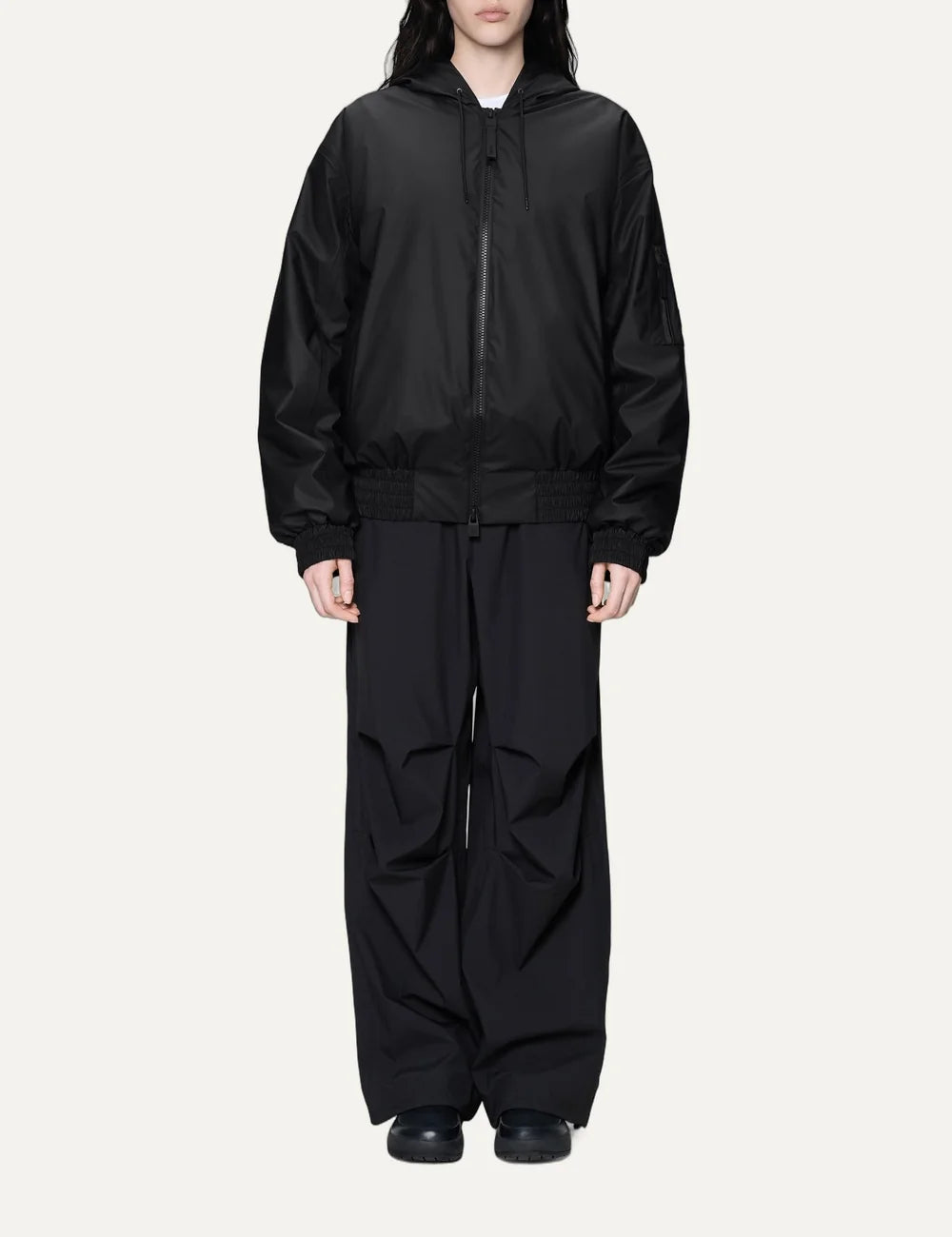 Rains Women’s Black Waterproof Insulated Bomber Jacket full body