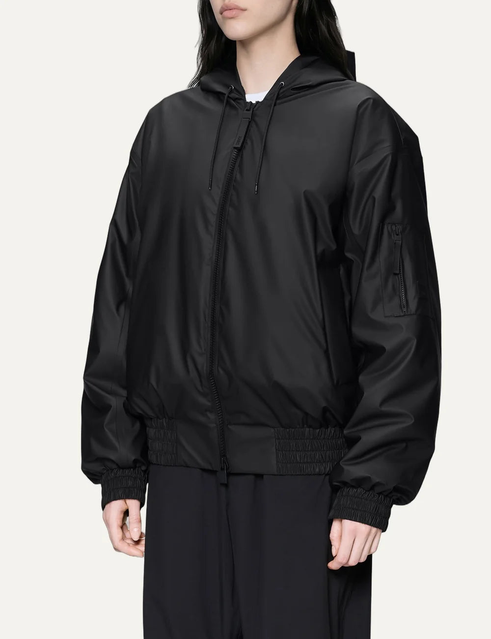 Rains Women’s Black Waterproof Insulated Bomber Jacket side