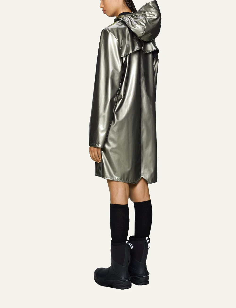 Rains Long Jacket metallic olive gloss full back body