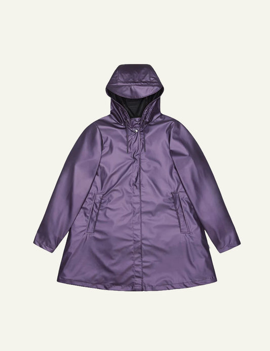 Rains Long Jacket metallic purple gloss front flat