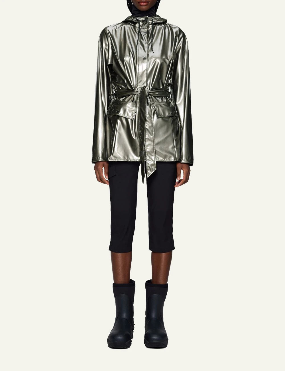Rains Shiny Belted Jacket full front body