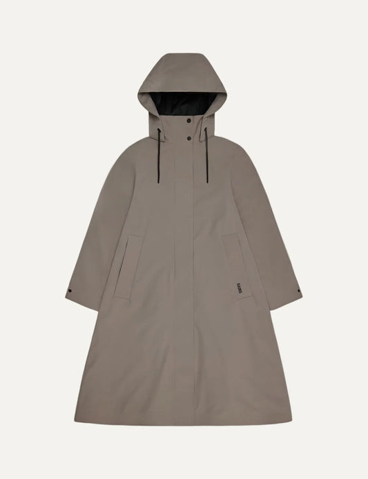  Rains Women’s Grey Beige Waterproof Softshell A-Line Long Jacket