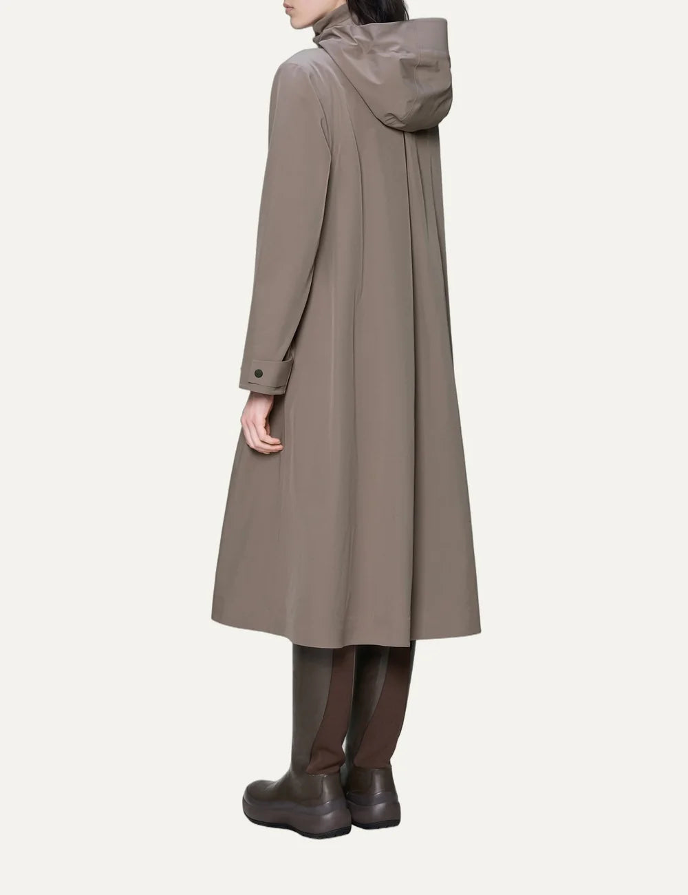  Rains Women’s Grey Beige Waterproof Softshell A-Line Long Jacket back