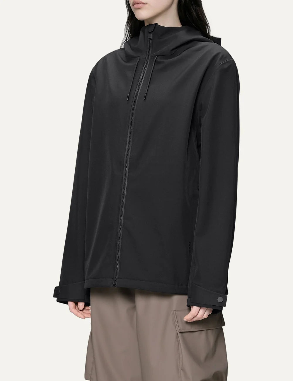 Rains Women’s Black Waterproof Softshell Hooded Jacket side