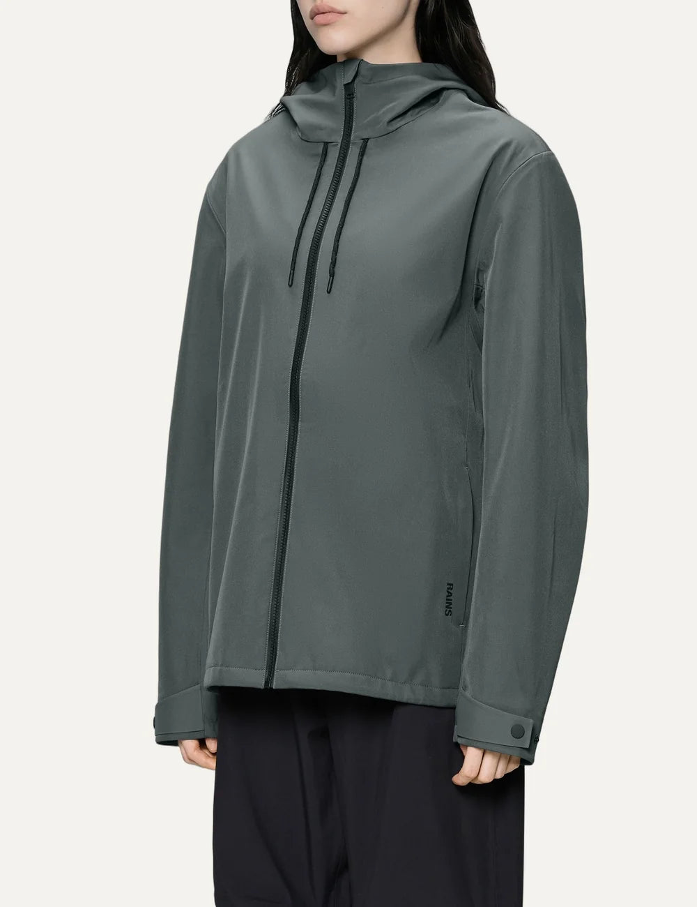 Rains Women’s Dark Grey Waterproof Softshell Hooded Jacket side