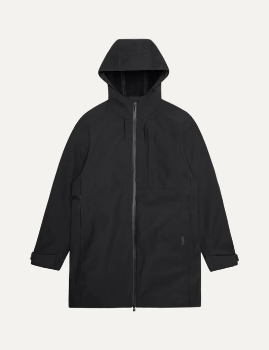 Rains Women’s Black Waterproof Long Softshell Hooded Jacket