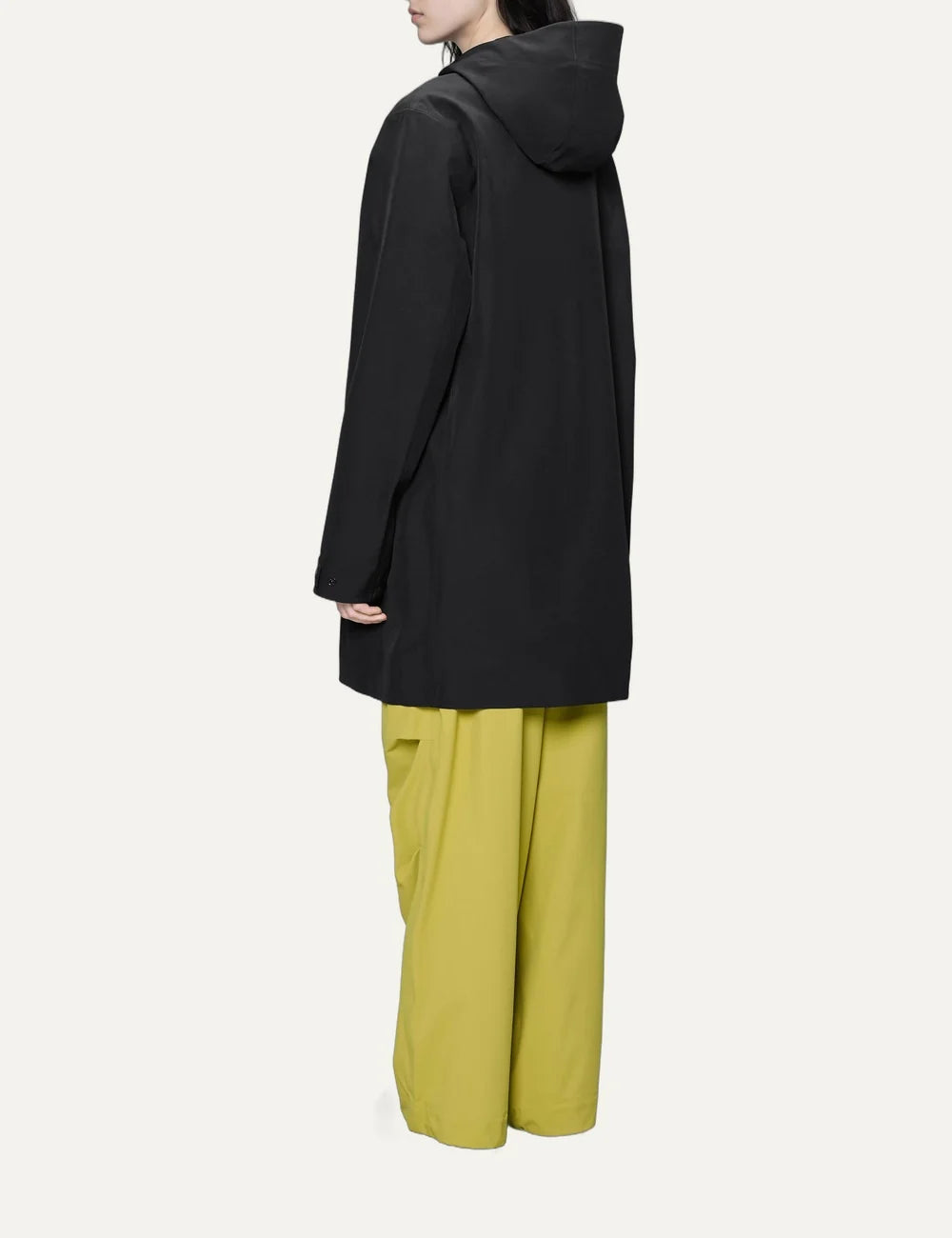 Rains Women’s Black Waterproof Long Softshell Hooded Jacket back