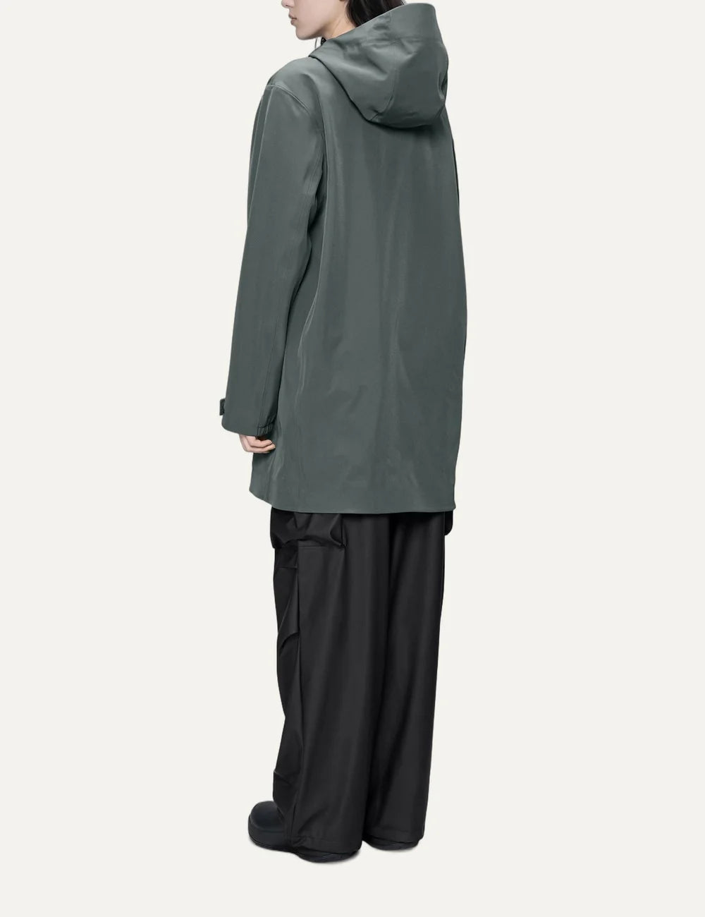  Rains Women’s Dark Grey Waterproof Long Softshell Hooded Jacket back