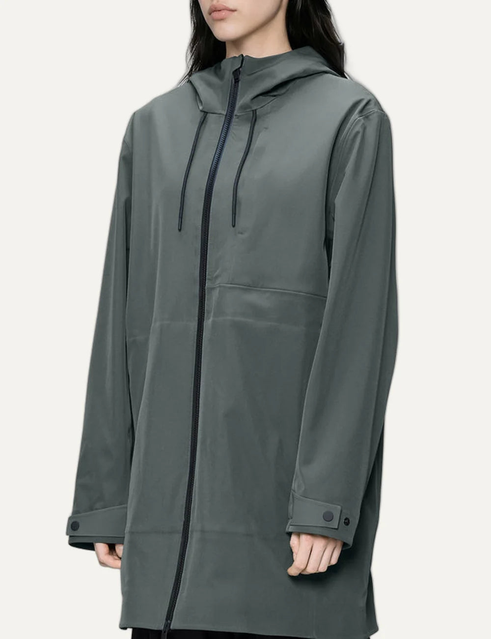  Rains Women’s Dark Grey Waterproof Long Softshell Hooded Jacket side