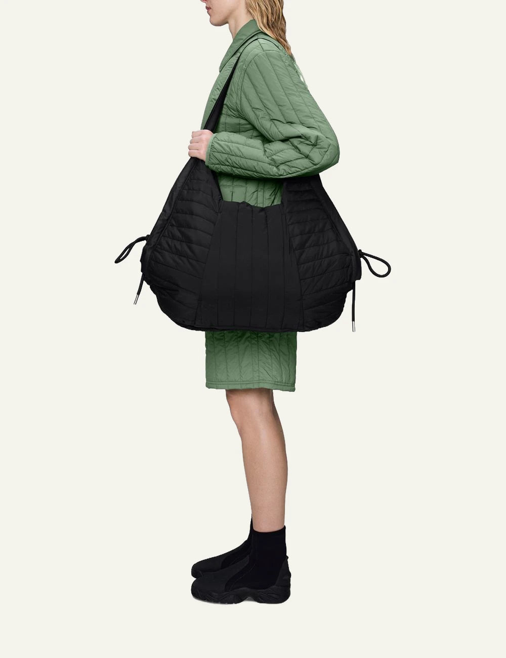 Rains Tote Bag Black model side view