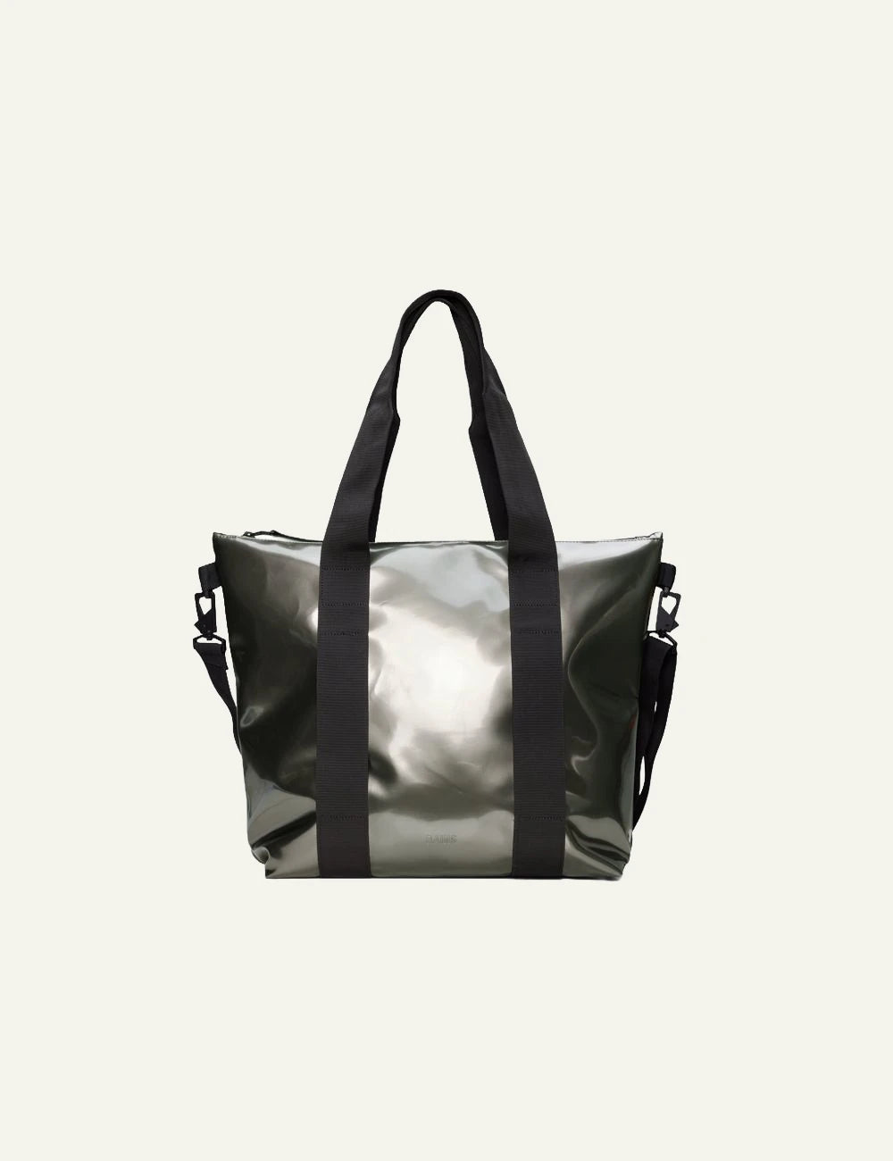 Rains Tote Bag Glossy Olive front flat view