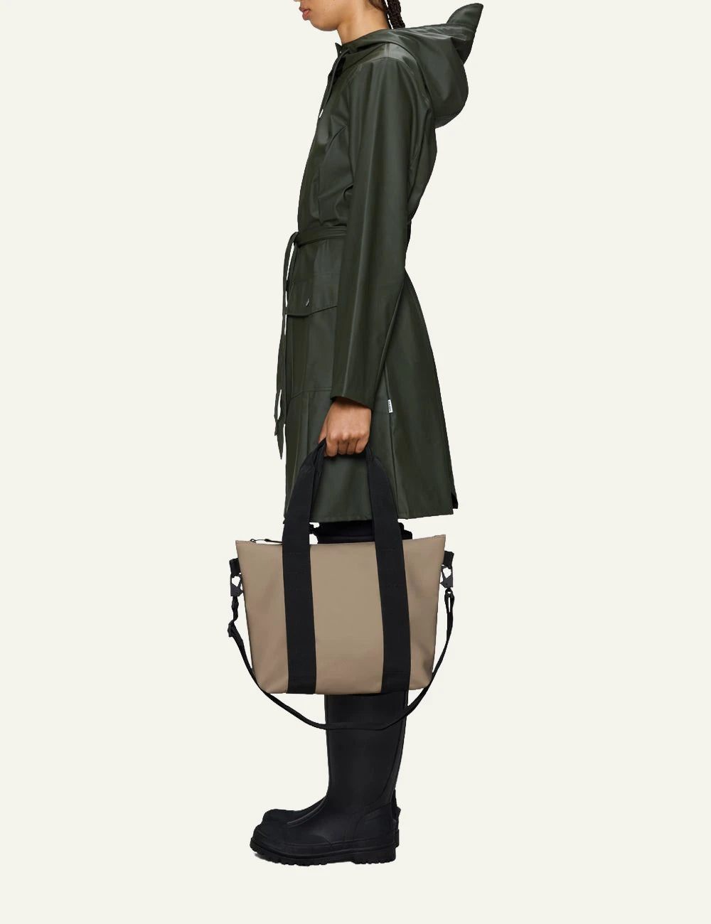 Rains Tote Bag Taupe model side view