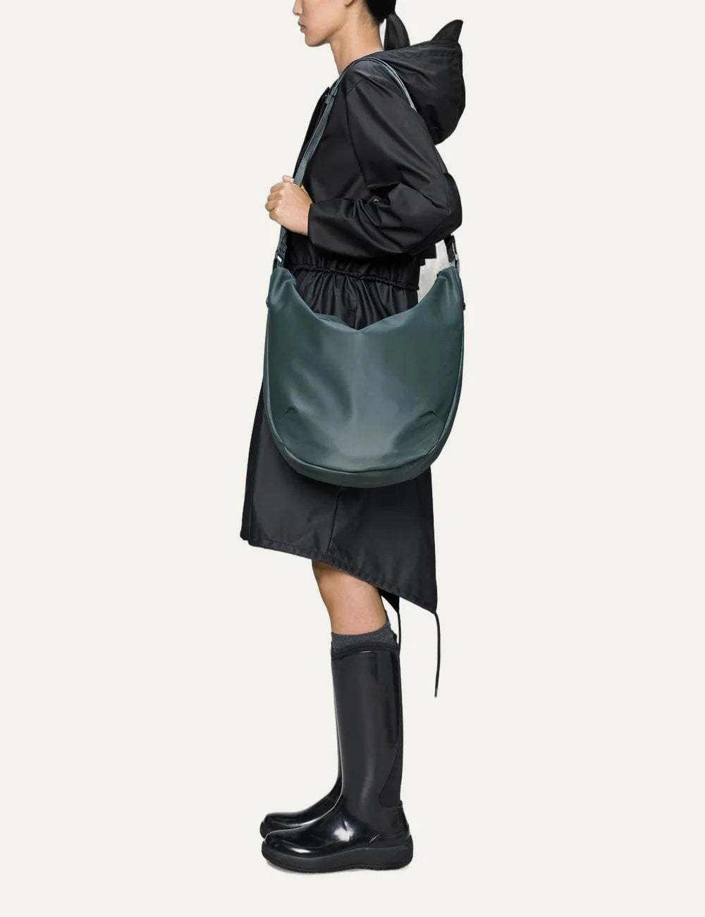 Rains Unisex Dark Teal Large Waterproof Shoulder Bag full body