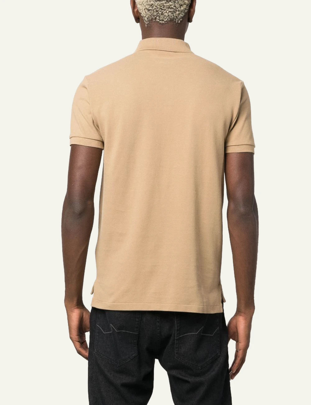 Ralph Lauren beige polo shirt with white pony logo back model view