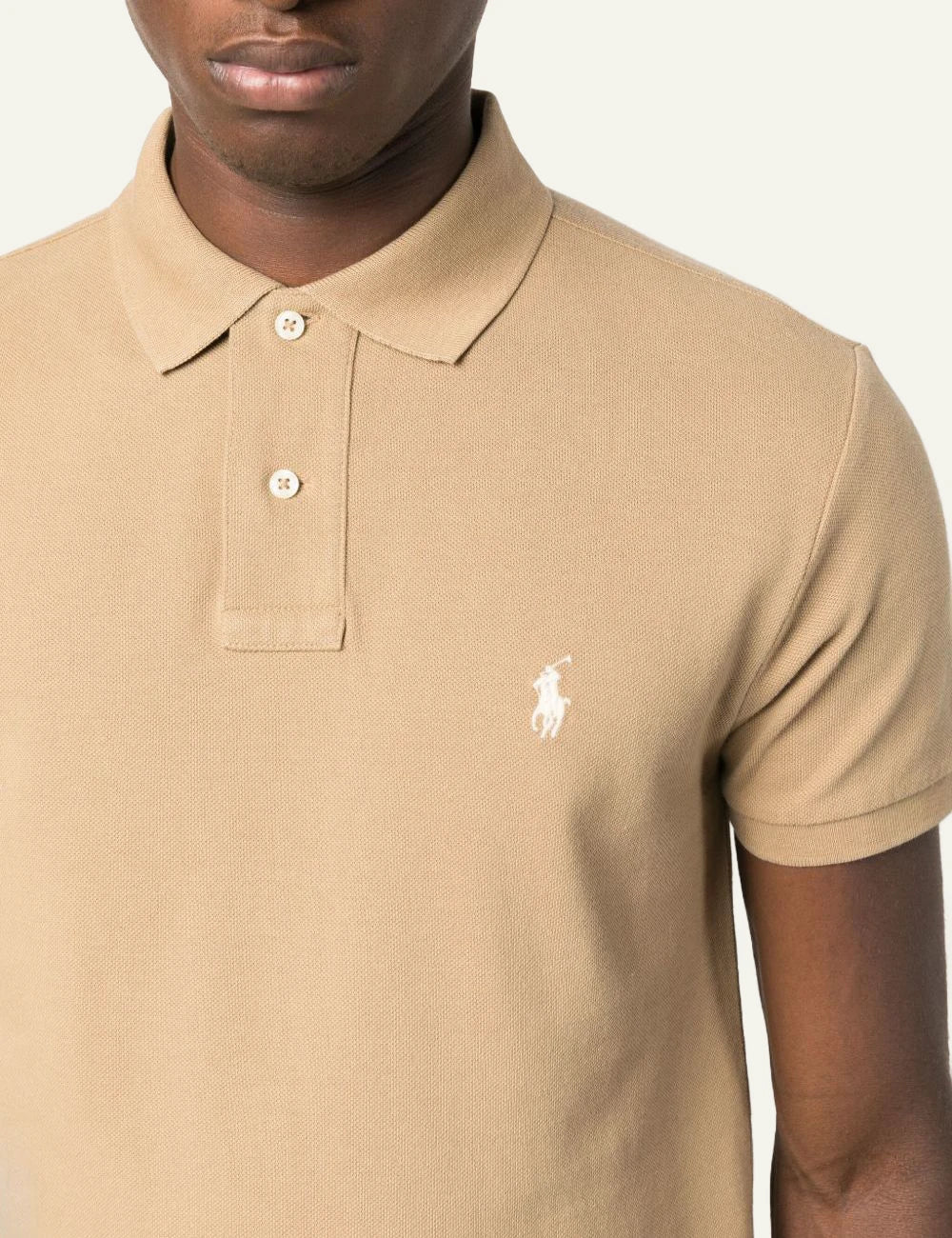 Ralph Lauren beige polo shirt with white pony logo view