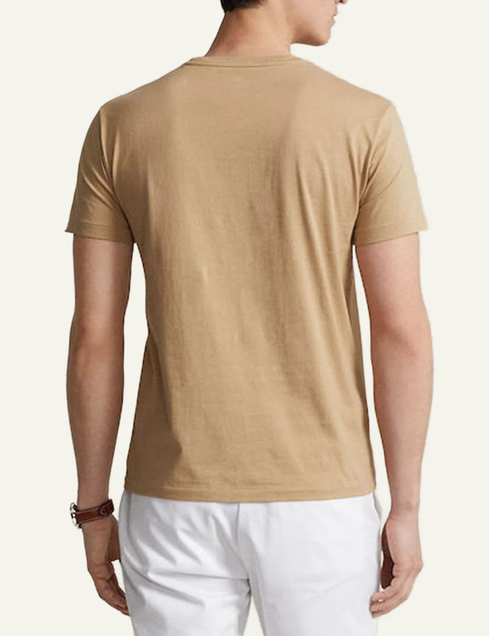 Ralph Lauren beige t-shirt with white pony logo back model view