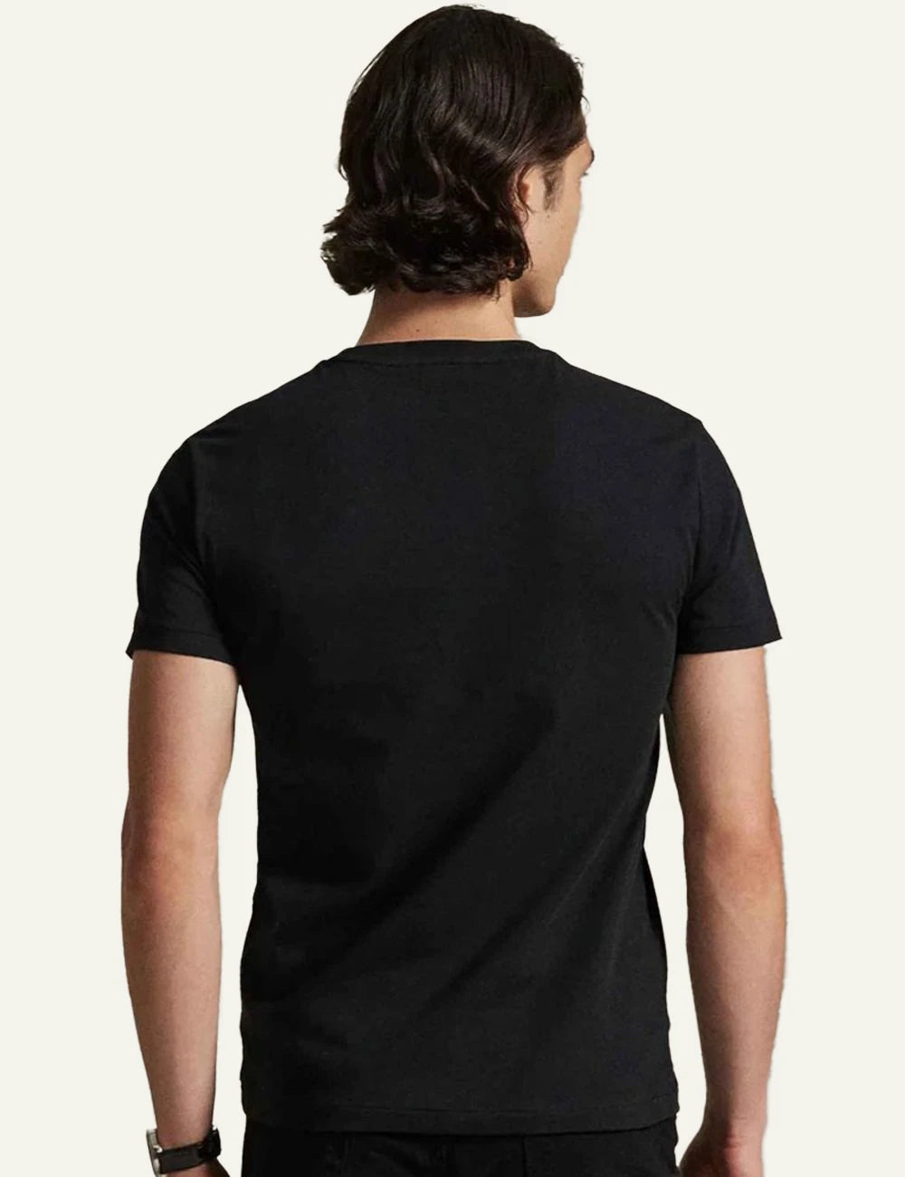 Ralph Lauren black t-shirt with Polo Bear tuxedo graphic back model view