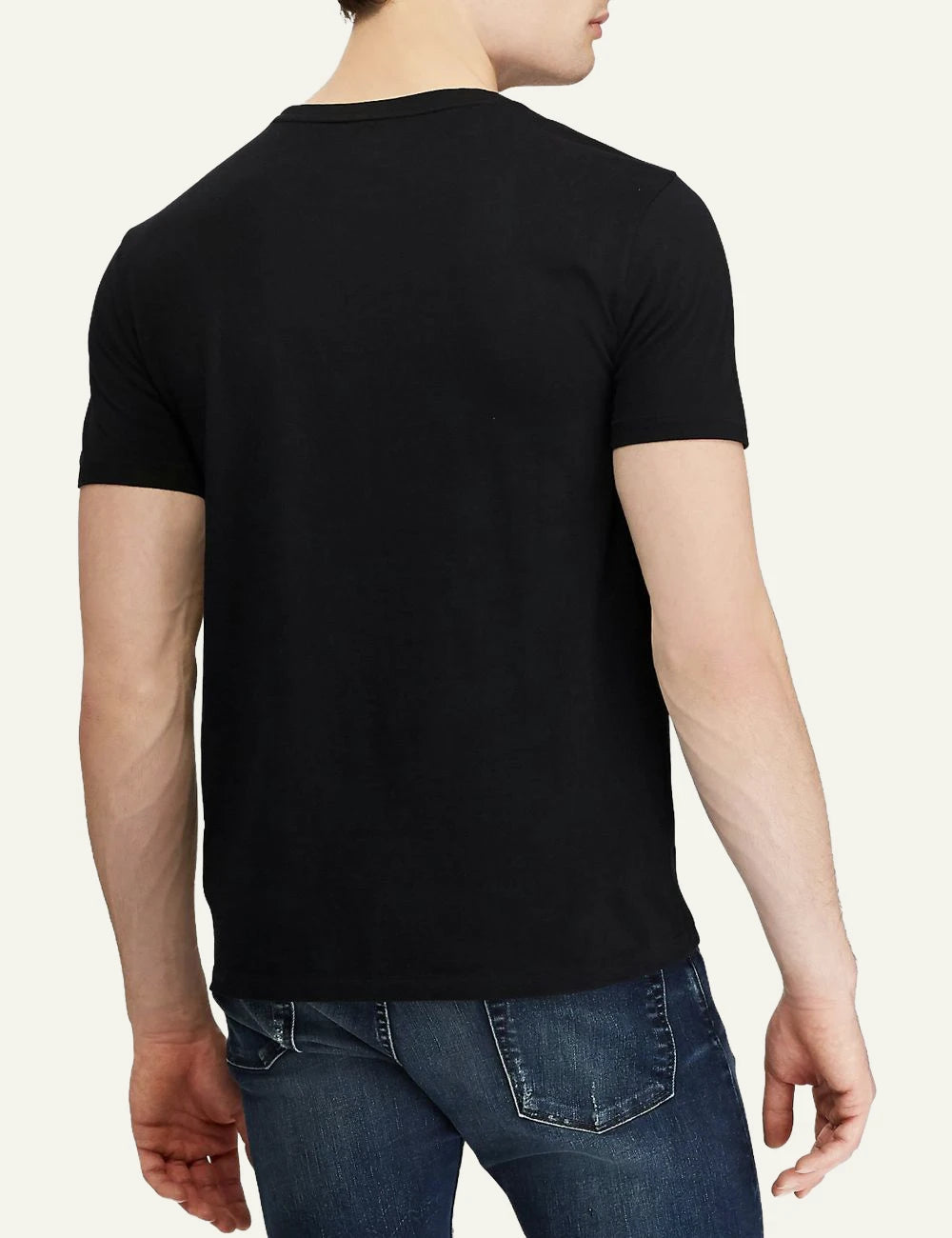 Ralph Lauren black t-shirt with red pony logo back model view