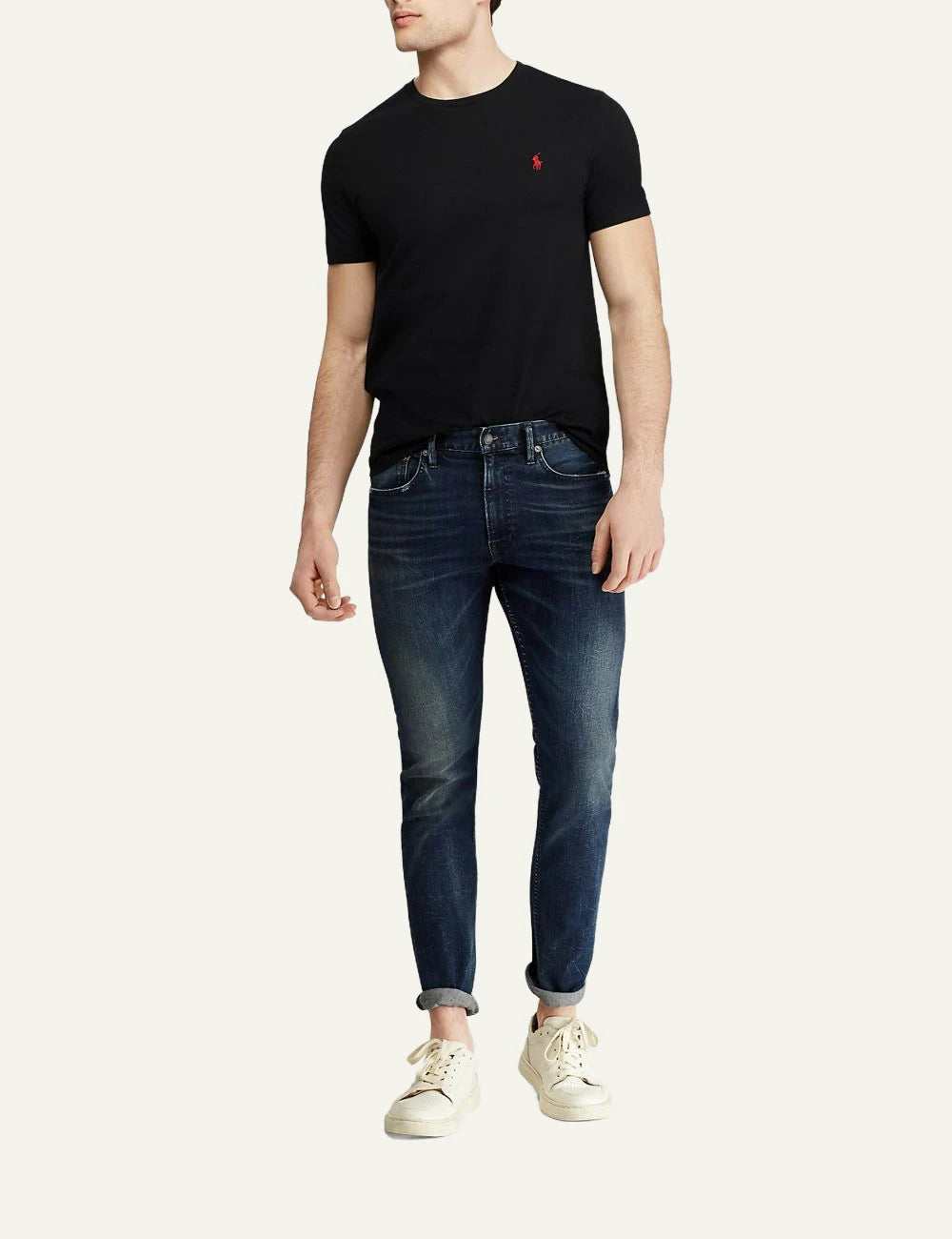 Ralph Lauren black t-shirt with red pony logo full body view