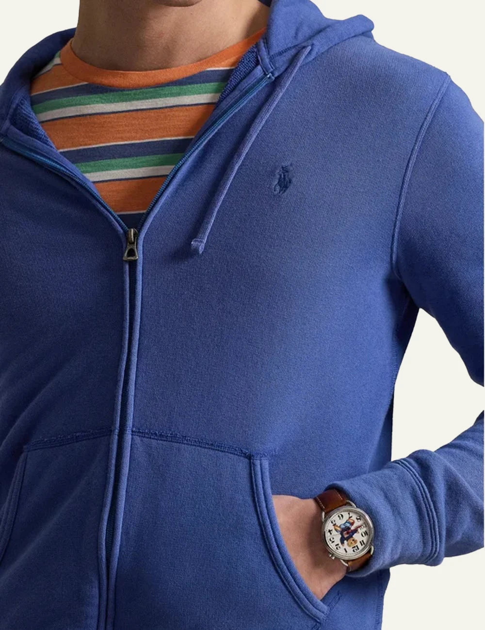 Ralph Lauren blue zip hoodie with tonal pony logo view