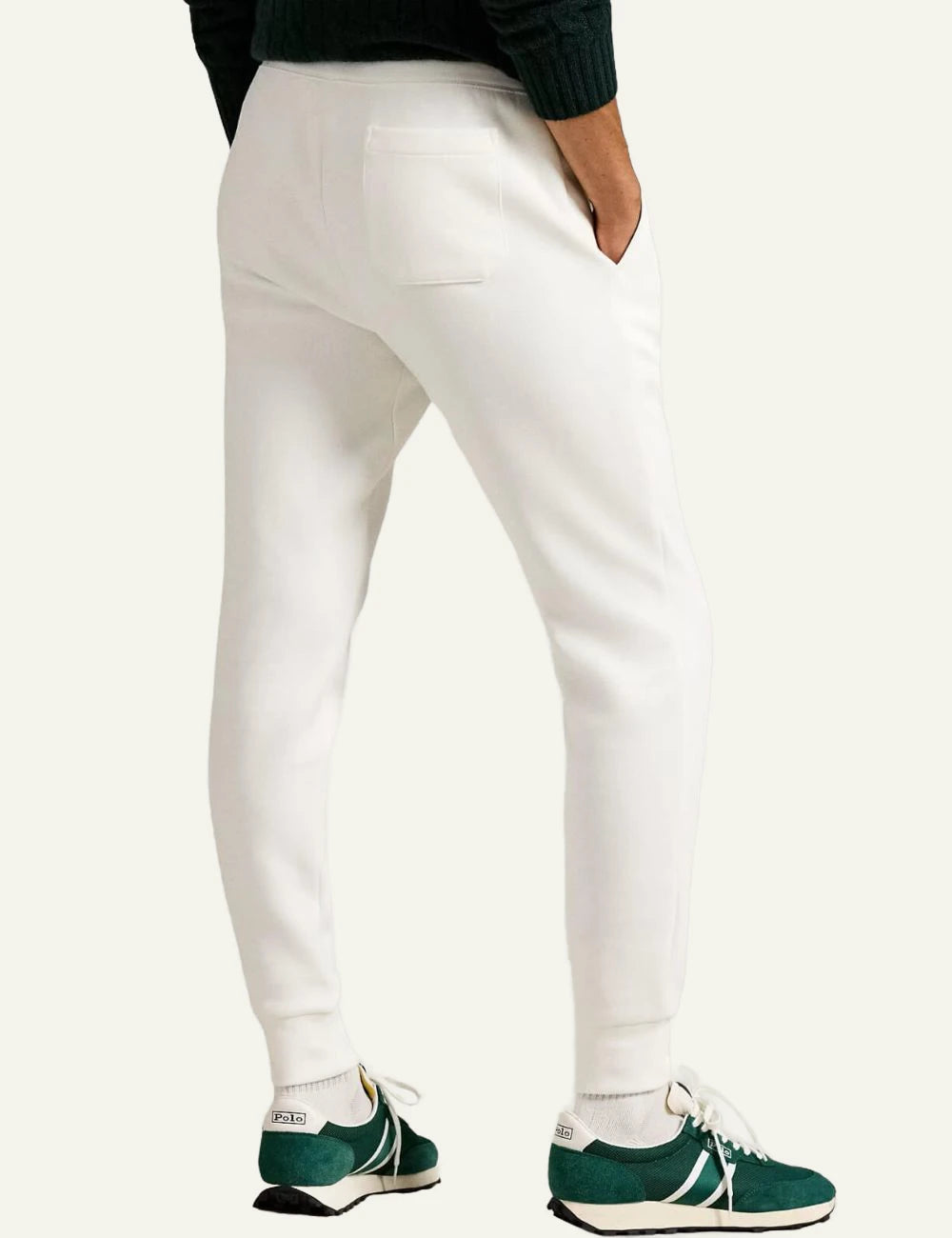 Ralph Lauren cream jogger pants with black pony logo back model view