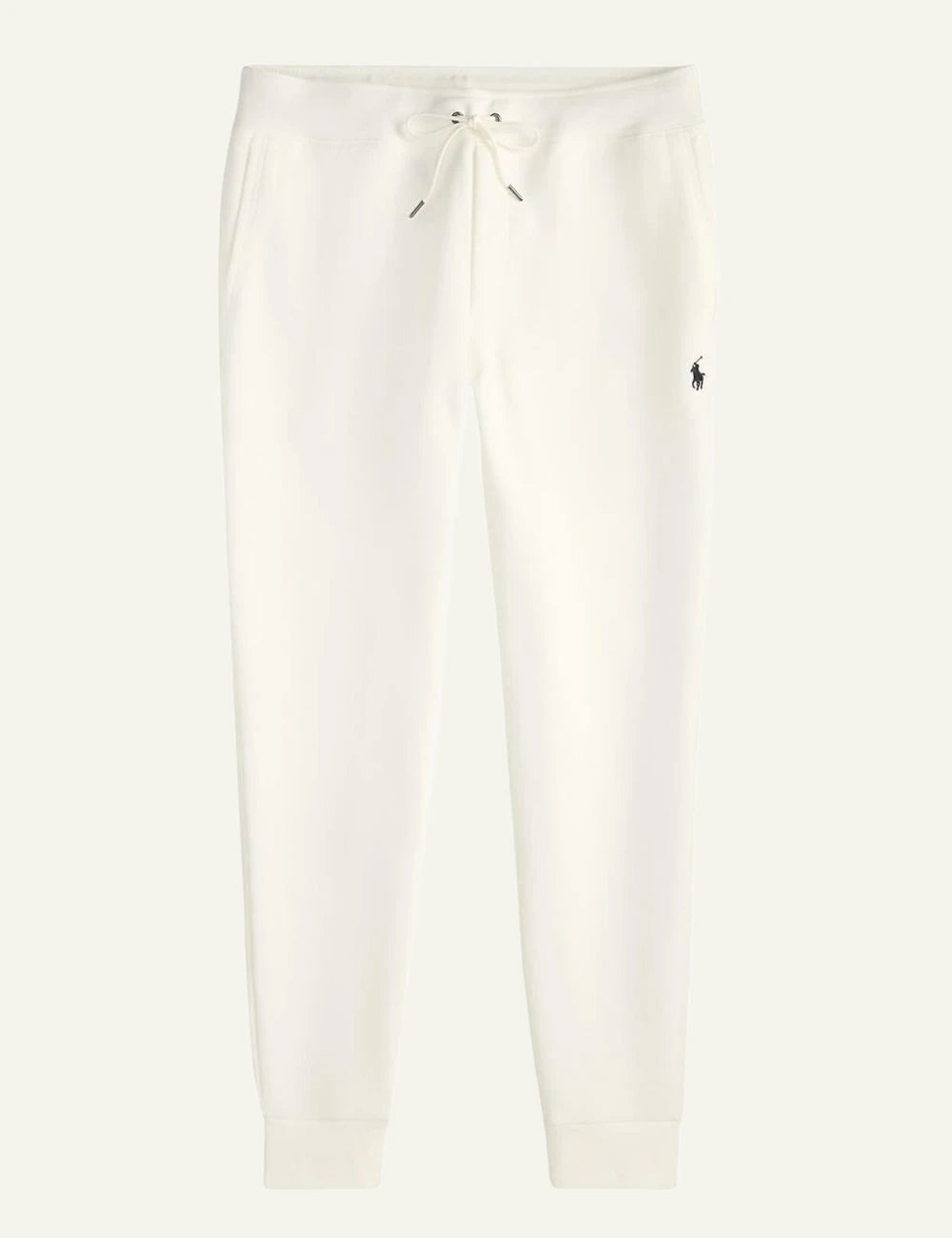 Ralph Lauren cream jogger pants with black pony logo front flat view