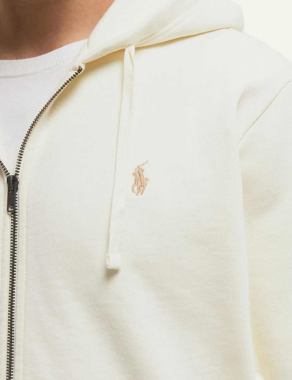 Ralph Lauren cream zip hoodie with tonal pony logo view