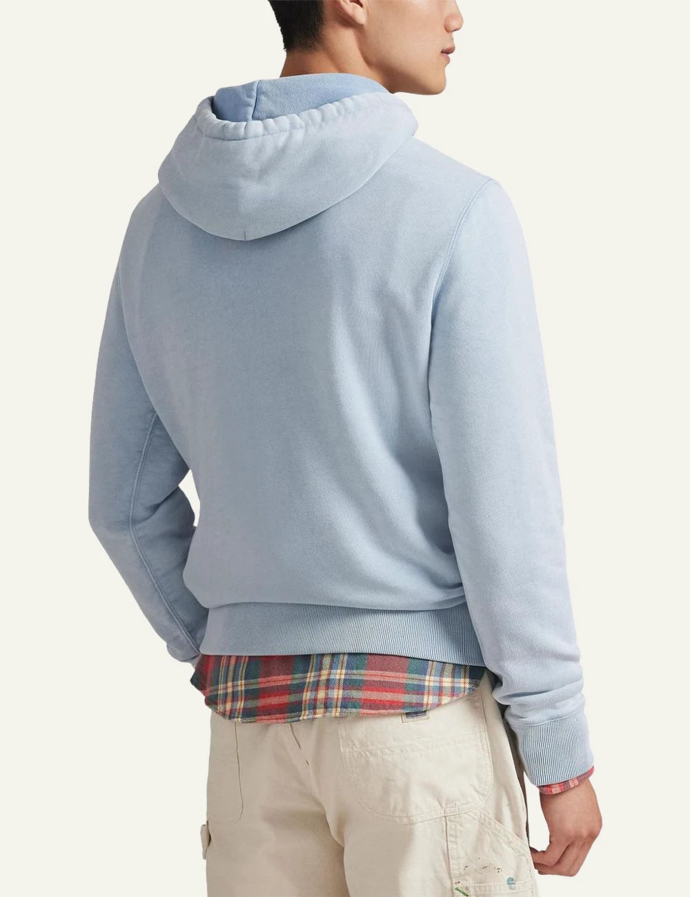 Ralph Lauren light blue hoodie with Polo Bear graphic ack model view