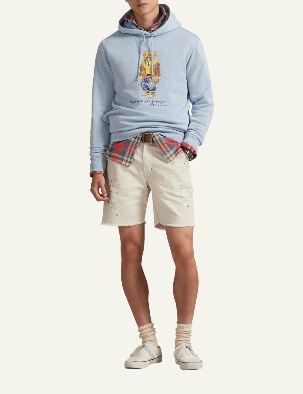 Ralph Lauren light blue hoodie with Polo Bear graphic full body view