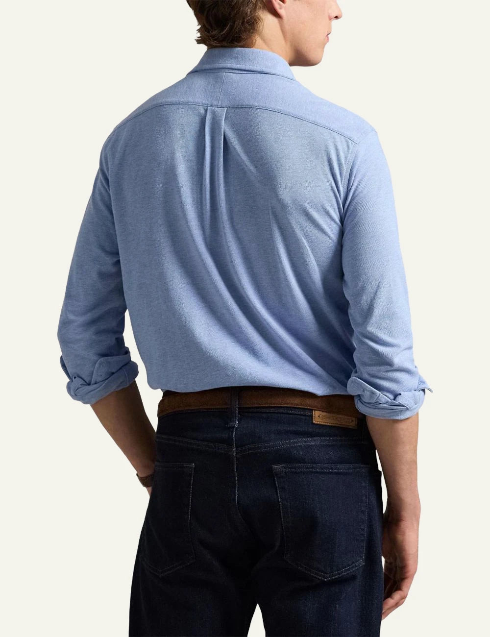 Ralph Lauren light blue oxford shirt with tonal pony logo back odel view