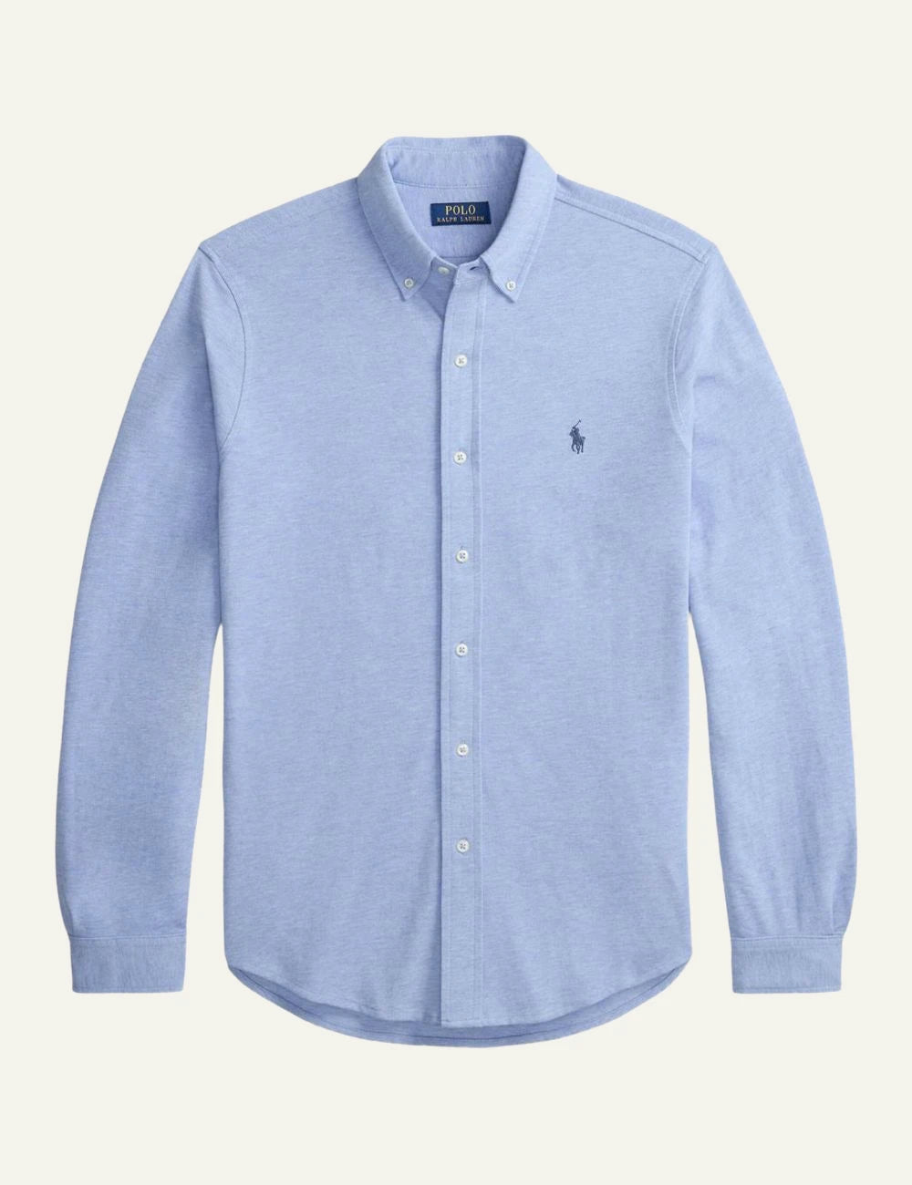 Ralph Lauren light blue oxford shirt with tonal pony logo front flat view