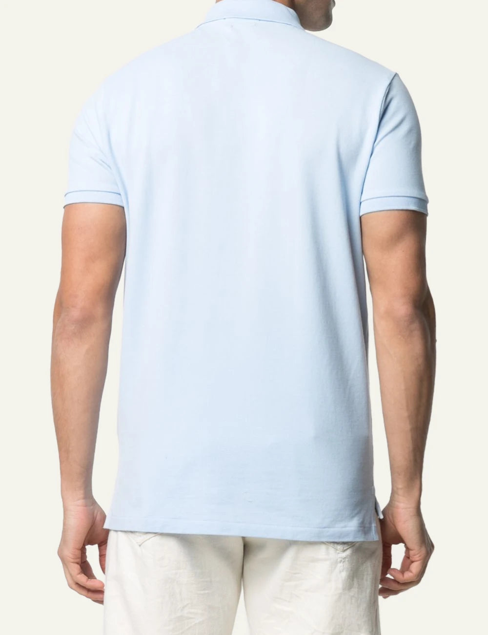 Ralph Lauren light blue polo shirt with white pony logo back model view