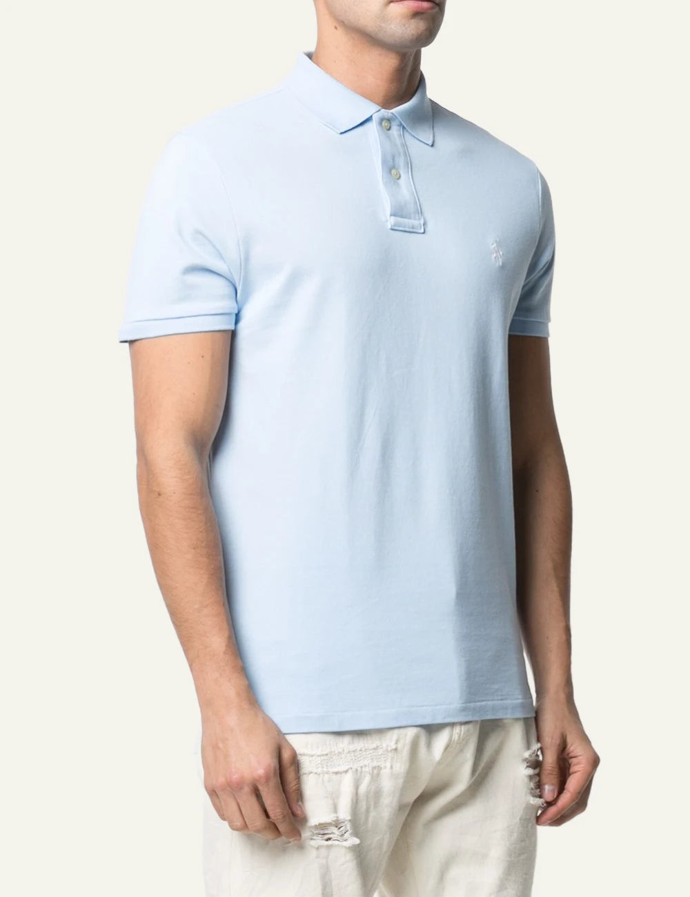 Ralph Lauren light blue polo shirt with white pony logo front model view