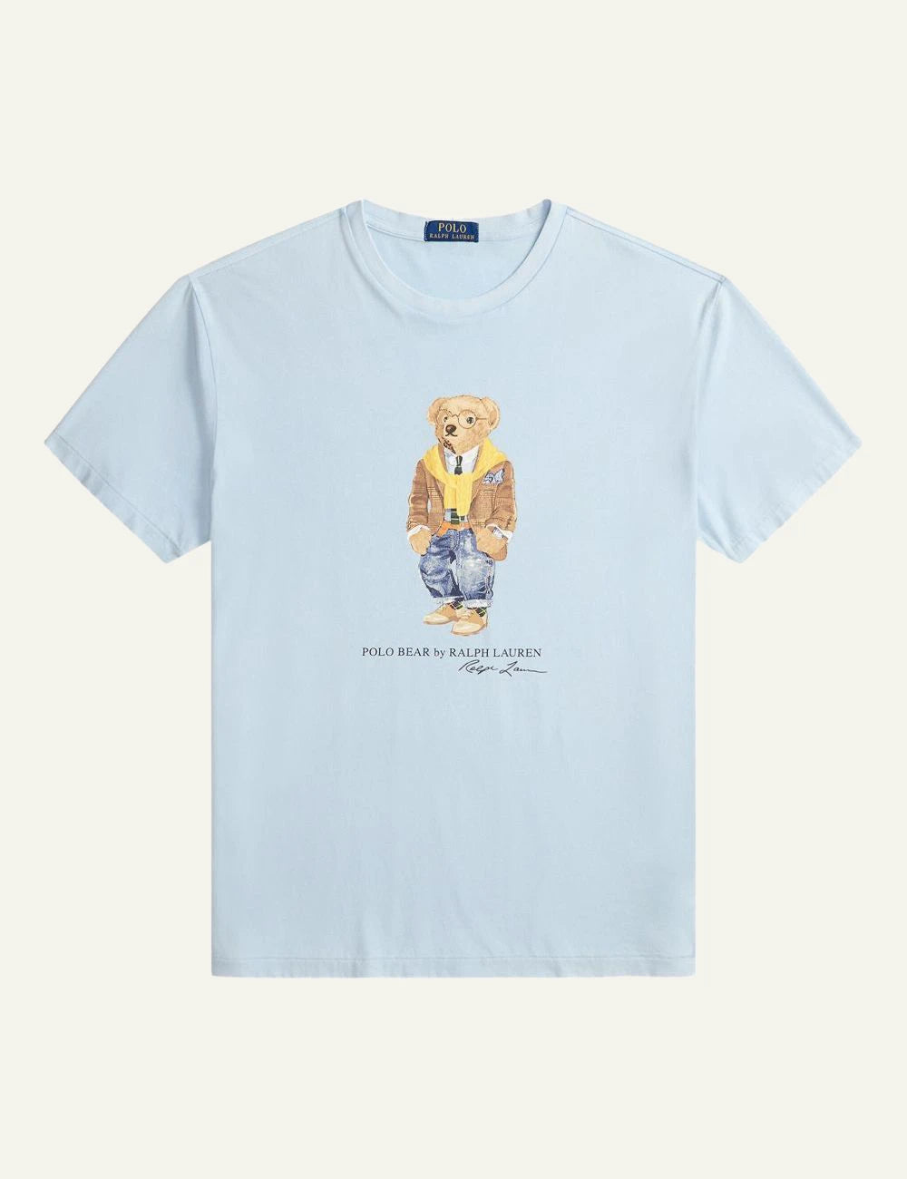 Ralph Lauren light blue t-shirt with Polo Bear graphic front flat view