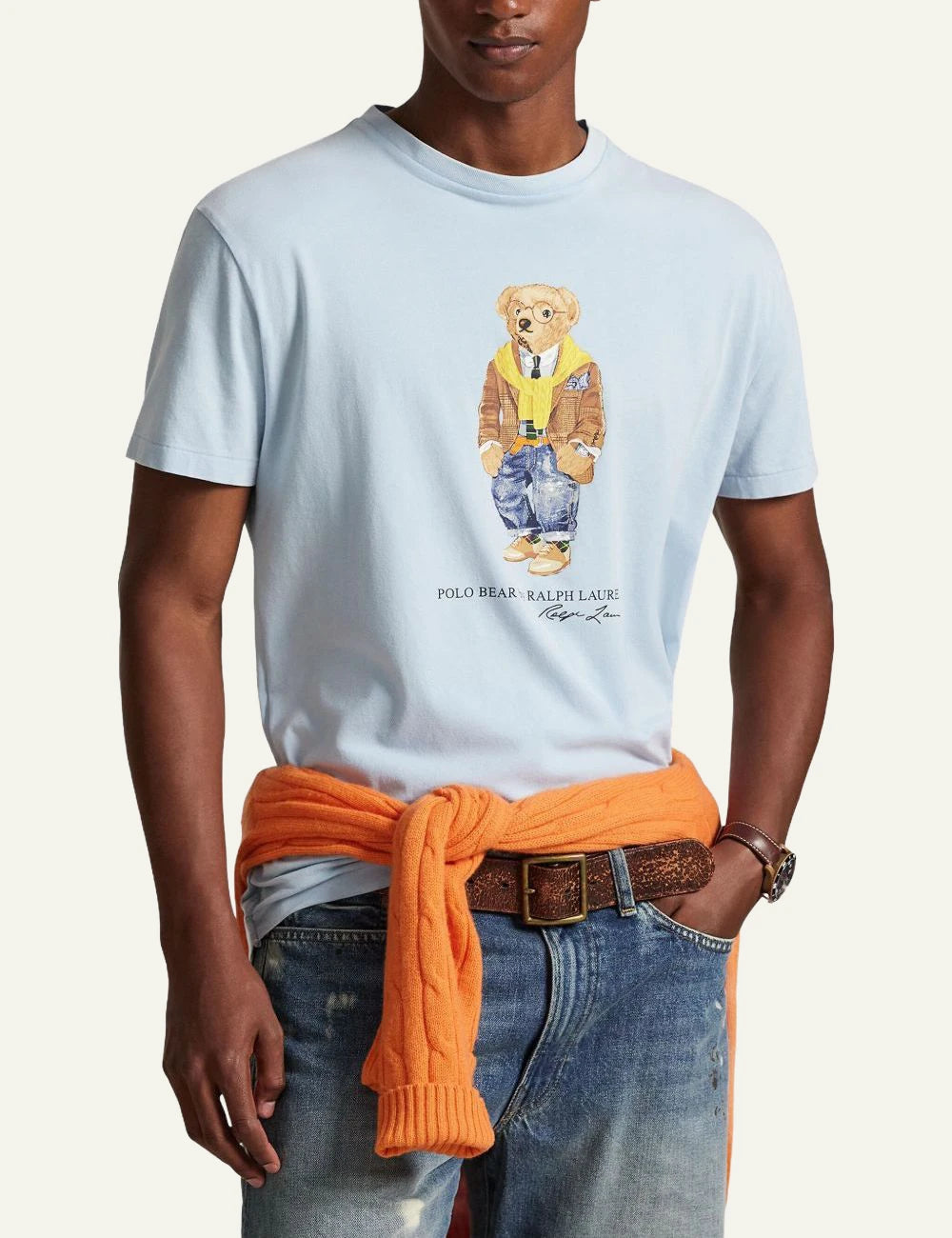 Ralph Lauren light blue t-shirt with Polo Bear graphic front model view