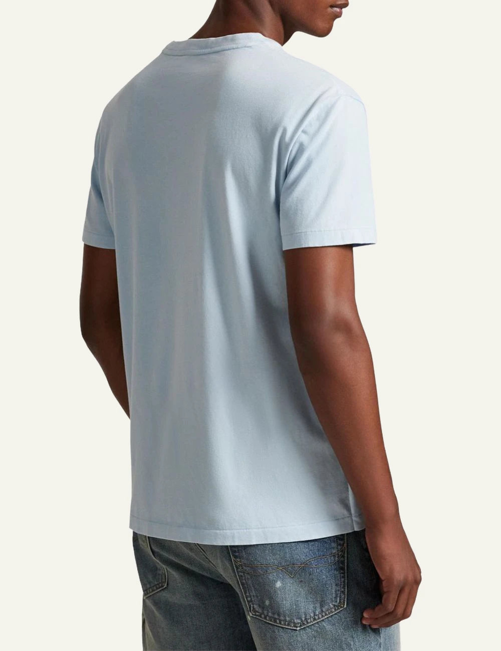 Ralph Lauren light blue t-shirt with Polo Bear graphic side model view