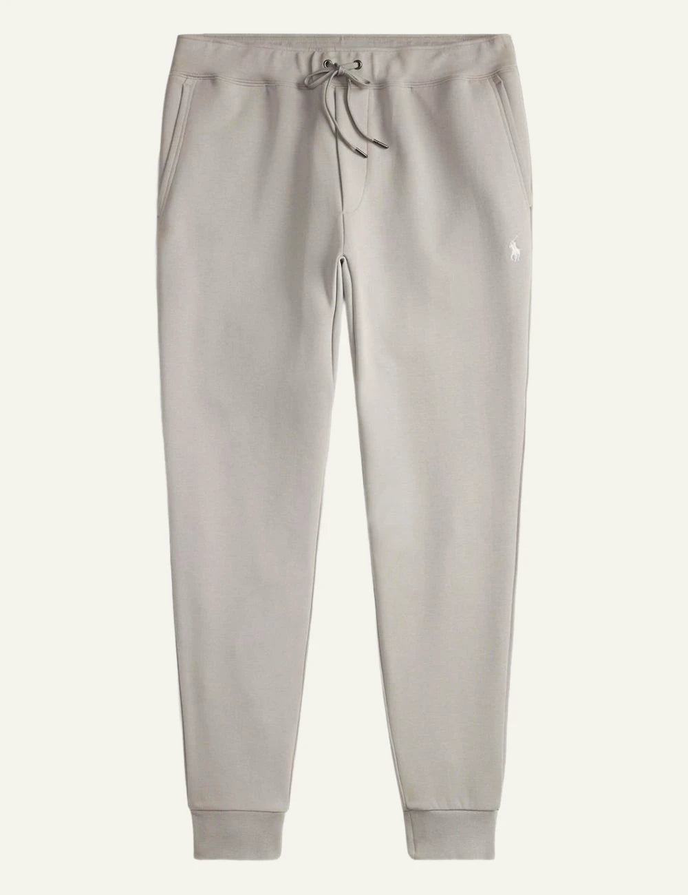 Ralph Lauren light grey jogger pants with white pony logo front flat view