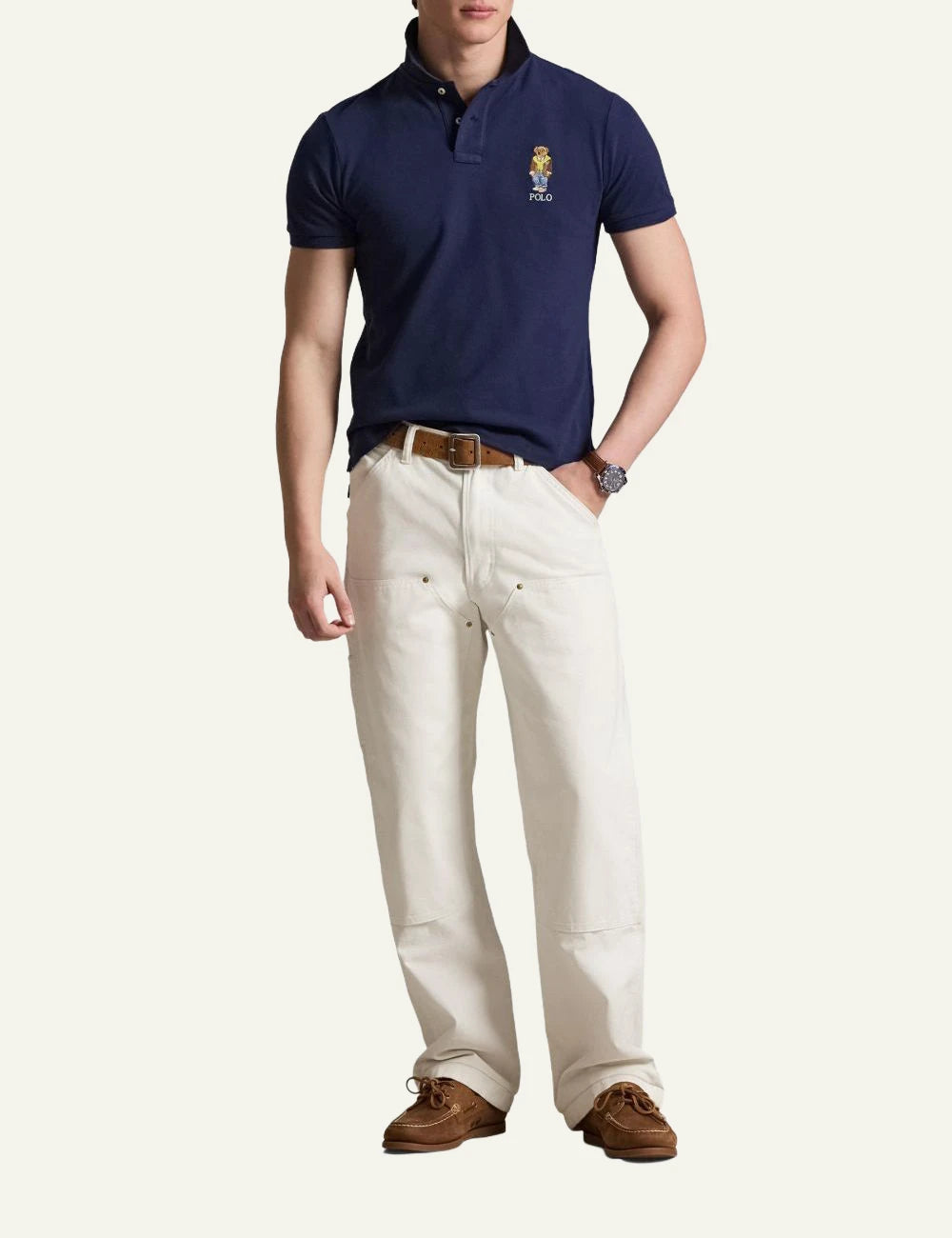 Ralph Lauren navy polo shirt with Polo Bear embroidery full body