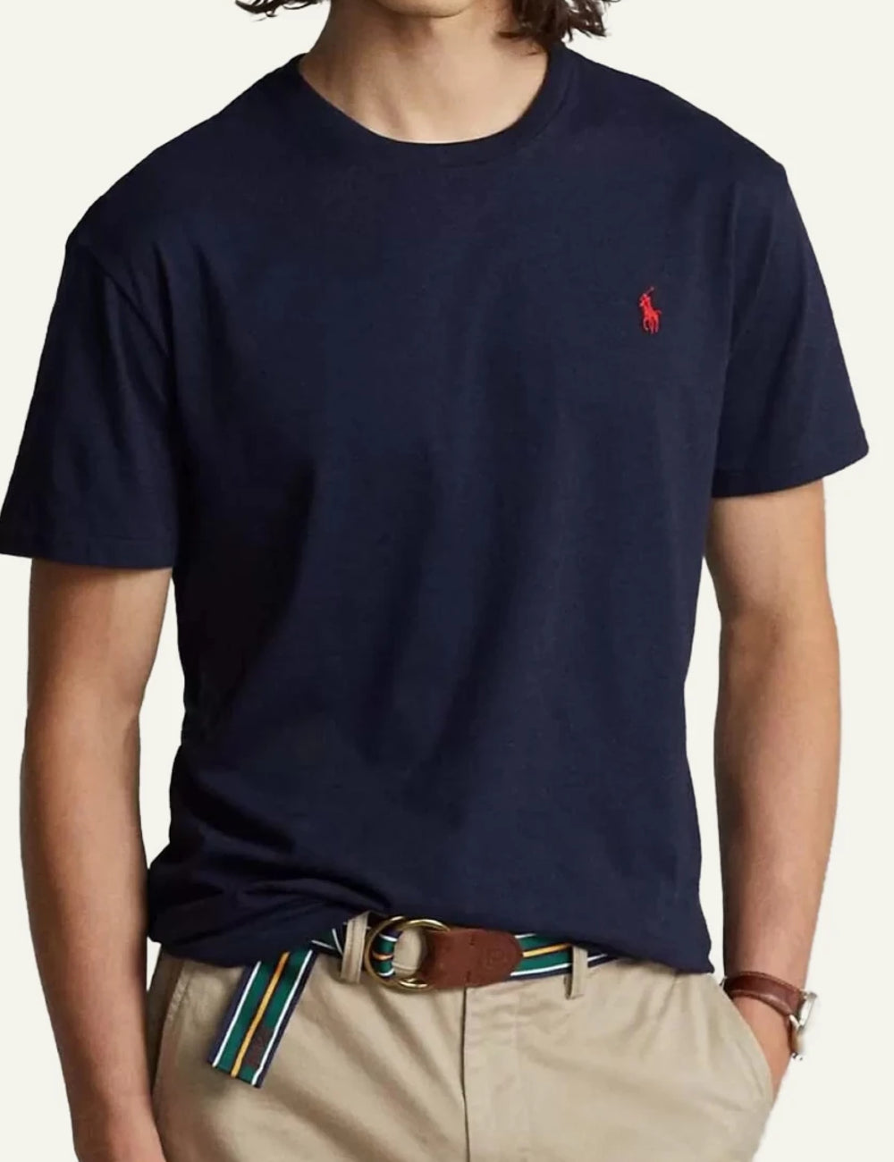 Ralph Lauren navy t-shirt with red pony logo front model view