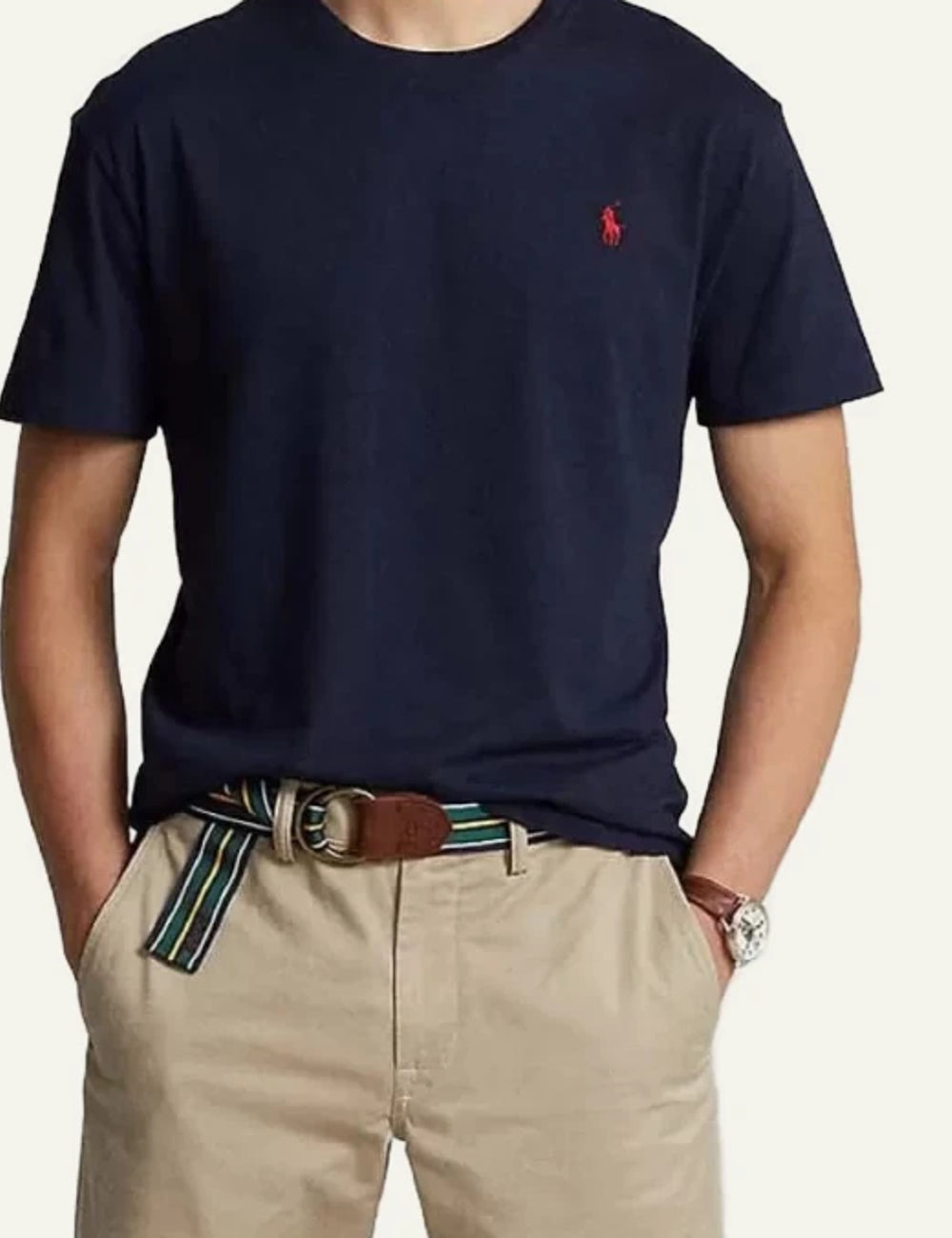 Ralph Lauren navy t-shirt with red pony logo full body view