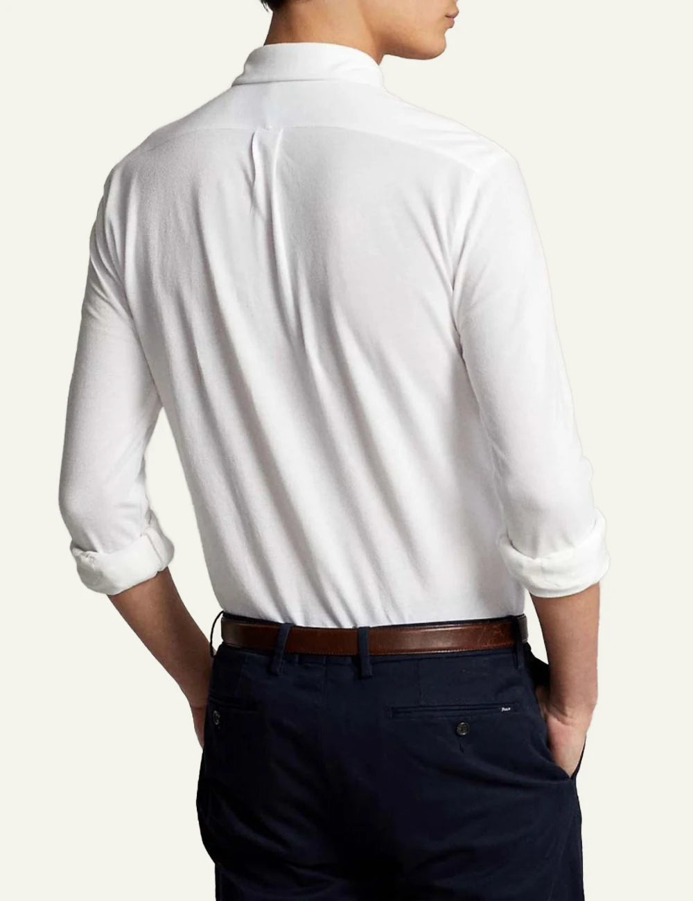 Ralph Lauren white oxford shirt with navy pony logo back model view