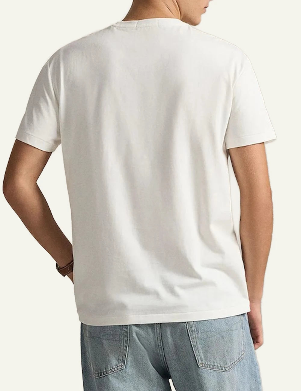 Ralph Lauren white t-shirt with chest logo styled on model back model view