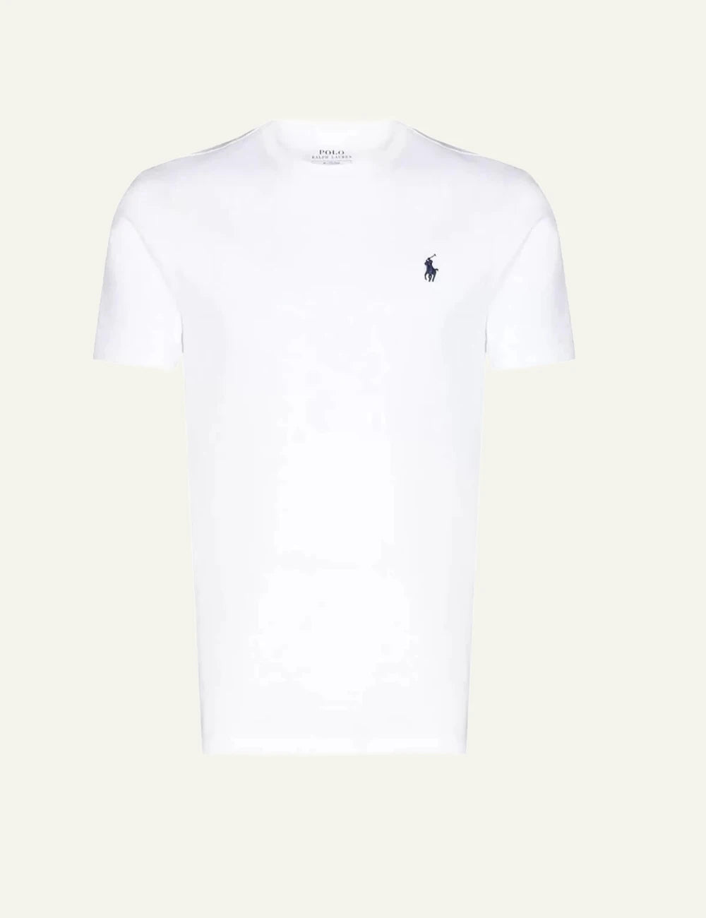Ralph Lauren white t-shirt with navy pony logo front flat view