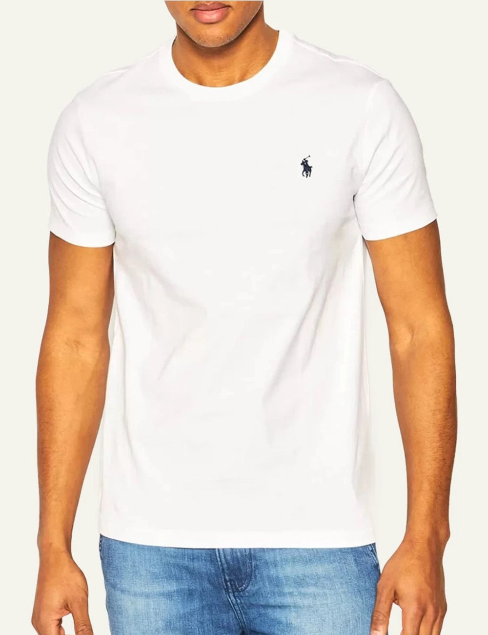 Ralph Lauren white t-shirt with navy pony logo front model view