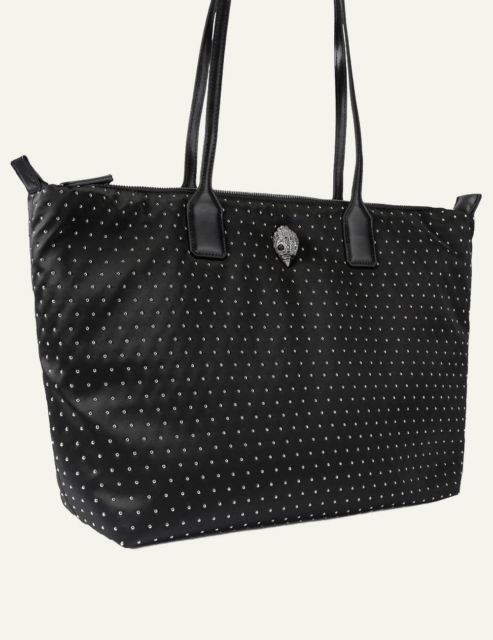Kurt Geiger shopper bag black nylon side angle with shoulder straps